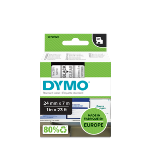 DYMO D1 Labelling Tape -  Removable Polyester - Black on Clear - 24mmx7m-DS0720920