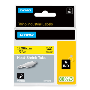 DYMO D1 Labelling Tape - Heat Shrink Tube - Black on Yellow - 12mmx1.5m-DS18056
