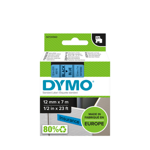 DYMO D1 Labelling Tape -  Removable Polyester - Black on Blue - 12mmx7m-DS0720560