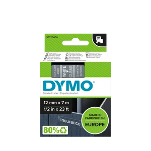 DYMO D1 Labelling Tape -  Removable Polyester - White on Clear - 12mmx7m-DS0720600