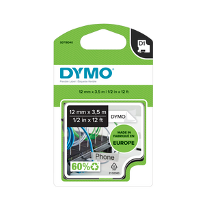 DYMO D1 Labelling Tape - Flexible Nylon - Black on White - 12mmx3.5m-DS0718040