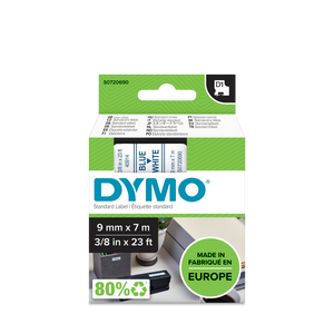 DYMO D1 Labelling Tape -  Removable Polyester - Blue on White - 9mmx7m-DS0720690