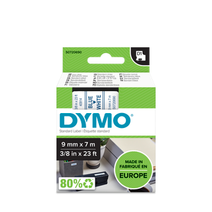 DYMO D1 Labelling Tape -  Removable Polyester - Blue on White - 9mmx7m-DS0720690