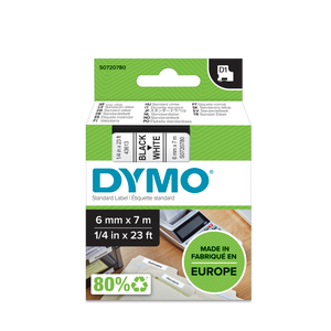 DYMO D1 Labelling Tape -  Removable Polyester - Black on White - 6mmx7m-DS0720780