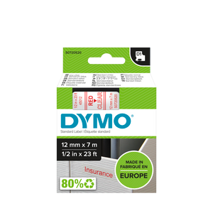 DYMO D1 Labelling Tape -  Removable Polyester - Red on Clear - 12mmx7m-DS0720520