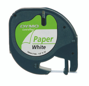 DYMO LetraTag Tape -  Paper - Black on White - 12mmx4m-DS0721510