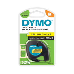 DYMO LetraTag Tape -  Plastic - Black on Yellow - 12mmx4m-DS0721620
