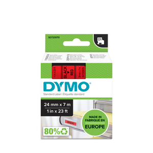 DYMO D1 Labelling Tape -  Removable Polyester - Black on Red 24mmx7m-DS0720970