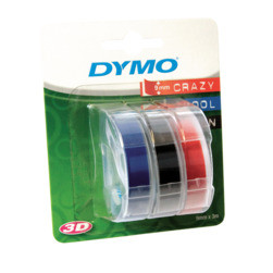 DYMO Omega Embossing Tape - Black, Red, Blue 9mm x 3m (Pack of 3)-DS0847750