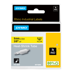 DYMO D1 Labelling Tape - Heat Shrink Tube - Black on Yellow - 9mmx1.5m-DS18054
