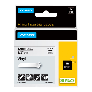 DYMO D1 Labelling Tape - Vinyl - Black on White - 12mmx5.5m-DS18444