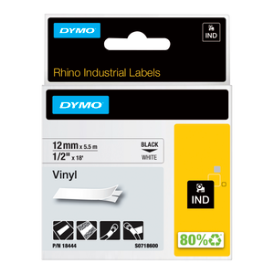 DYMO D1 Labelling Tape - Vinyl - Black on White - 12mmx5.5m-DS18444