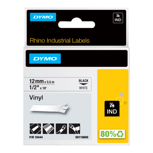 DYMO D1 Labelling Tape - Vinyl - Black on White - 12mmx5.5m-DS18444