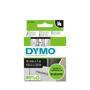 DYMO D1 Labelling Tape - Removable Polyester - Black on Clear - 12mmx7m-DS0720500