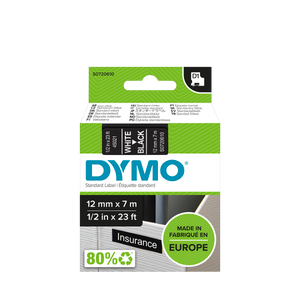 DYMO D1 Labelling Tape -  Removable Polyester - White on Black - 12mmx7m-DS0720610