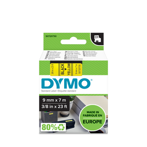 DYMO D1 Labelling Tape -  Removable Polyester - Black on Yellow - 9mmx7m-DS0720730