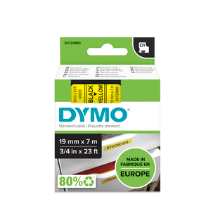 DYMO D1 Labelling Tape -  Removable Polyester - Black on Yellow - 19mmx7m-DS0720880