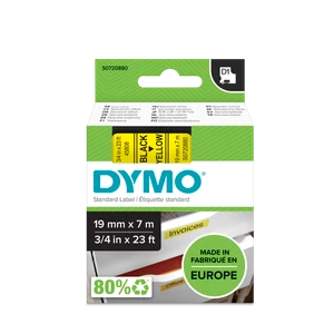 DYMO D1 Labelling Tape -  Removable Polyester - Black on Yellow - 19mmx7m-DS0720880