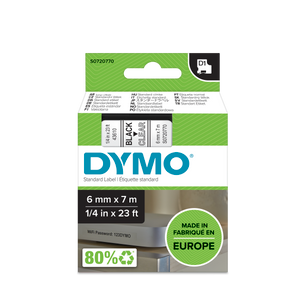 DYMO D1 Labelling Tape -  Removable Polyester - Black on Clear - 6mmx7m-DS0720770
