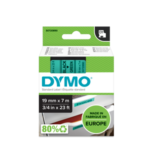 DYMO D1 Labelling Tape -  Removable Polyester - Black on Green 19mmx7m-DS0720890