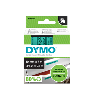 DYMO D1 Labelling Tape -  Removable Polyester - Black on Green 19mmx7m-DS0720890