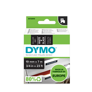 DYMO D1 Labelling Tape -  Removable Polyester - White on Black - 19mmx7m-DS0720910