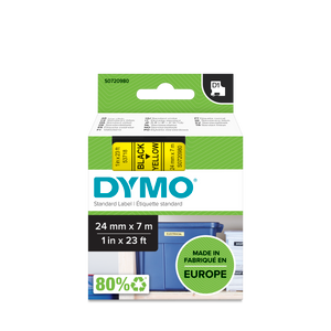 DYMO D1 Labelling Tape -  Removable Polyester - Black on Yellow - 24mmx7m-DS0720980