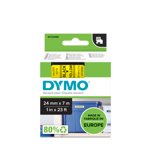 DYMO D1 Labelling Tape -  Removable Polyester - Black on Yellow - 24mmx7m-DS0720980
