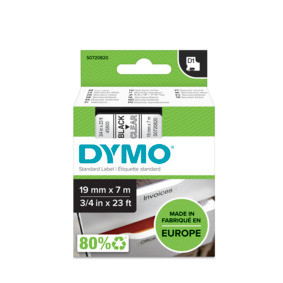 DYMO D1 Labelling Tape -  Removable Polyester - Black on Clear 19mmx7m-DS0720820