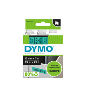 DYMO D1 Labelling Tape -  Removable Polyester - Black on Green - 12mmx7m-DS0720590