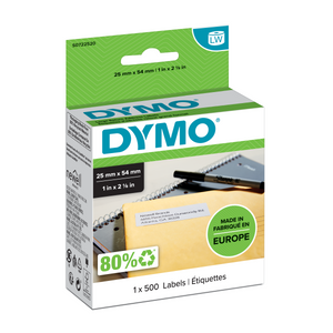 DYMO LabelWriter Labels - 25mmx54mm - Black on White - Box of 500-DS0722520