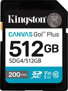 Kingston 512GB SDXC Canvas Go Plus Gen4 200MB/s C10 UHS-I U3 V30 - TAR - SDG4/512GB-TAR