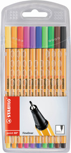 STABILO Point 88 Fineliner Assorted Wallet 10's-88-10 STABILO Point 88 Fineliner Assorted Wallet 10's-88-10