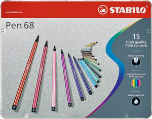 STABILO Pen 68 Fibre-tip Pen: Assorted Metal Box 15's-6815-6
