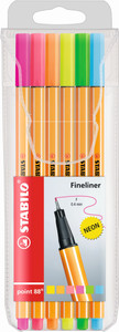 STABILO Point 88 Fineliner  Assorted Neon Wallet 6's-88-6-1 STABILO Point 88 Fineliner  Assorted Neon Wallet 6's-88-6-1