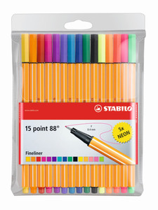STABILO Point 88 Fineliner Assorted Wallet 15's-8815-1