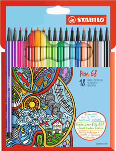 STABILO Pen 68 Fibre-tip Pen:  Assorted Box 18's-6818-7
