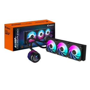 GIGABYTE AORUS WATERFORCE X II 360 AIO Liquid CPU Cooler - 3x120mm ARGB Fans, full-color LCD, MAGNETIC interlocking mechanism, DAISY-CHAIN, Intel LGA 1851 and AMD AM5 Compatible, All-in-one liquid cooler, 12 cm, Black