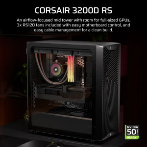 Corsair 3200D RS, Midi Tower, PC, Grey, ATX, Mini-ATX, micro ATX, Plastic, Steel, 16.5 cm