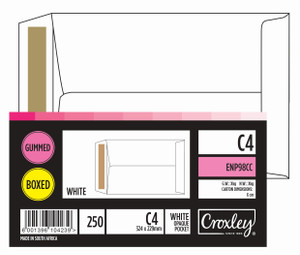 CROXLEY JD98CC C4 White Gummed Envelopes - Unbanded (Box of 250)-ENP98CC CROXLEY JD98CC C4 White Gummed Envelopes - Unbanded (Box of 250)-ENP98CC