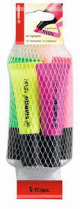STABILO NEON Highlighter Bag of 5 (Yellow, Green, Orange, Pink and Magenta)-72-5-2