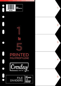 CROXLEY Indices Polypropylene - Printed 1-5 Divider Set-IND1105 CROXLEY Indices Polypropylene - Printed 1-5 Divider Set-IND1105