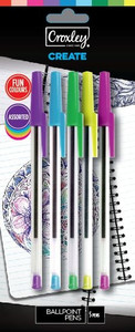 CROXLEY CREATE BallPoint Pens Fun Assorted Pack of 5-PEN9128C
