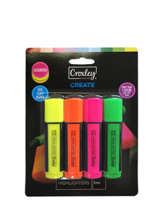 CROXLEY CREATE Assorted Highlighters 4 Carded-MAR1330 CROXLEY CREATE Assorted Highlighters 4 Carded-MAR1330