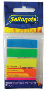 SELLO-FLAG Polypropylene Flags 12x44mm 5 NEON Colours(25 Sheets)-SLN124429