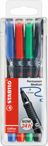 STABILO OH Pen Permanent Medium Assorted Colours Wallet of 4-843-4 STABILO OH Pen Permanent Medium Assorted Colours Wallet of 4-843-4