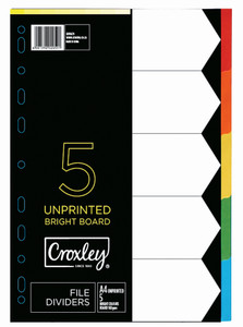 CROXLEY JD1479 160GSM Rainbow Bright Colour Dividers 5 Part Each-DIV1479