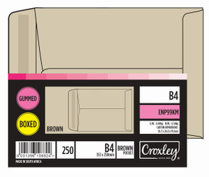 CROXLEY JD99KM B4 Brown Gummed Envelopes - Unbanded (Box of 250)-ENP99KM CROXLEY JD99KM B4 Brown Gummed Envelopes - Unbanded (Box of 250)-ENP99KM