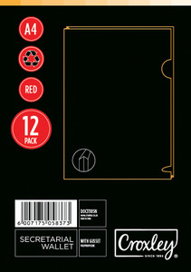 CROXLEY Document Wallet with Gusset - A4  (Red) (Pack of 12)-DOC31105N