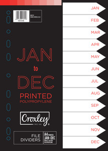 CROXLEY Indices Polypropylene - Printed Jan-Dec Divider Set-IND1112 CROXLEY Indices Polypropylene - Printed Jan-Dec Divider Set-IND1112